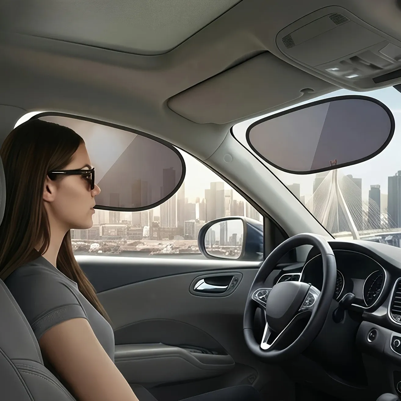Pare-soleil de voiture 2 pièces anti-éblouissement et protection UV, bloque la lumière du soleil sans gêner la visibilité, compatible fenêtres avant, arrière, latérales et toit ouvrant 2