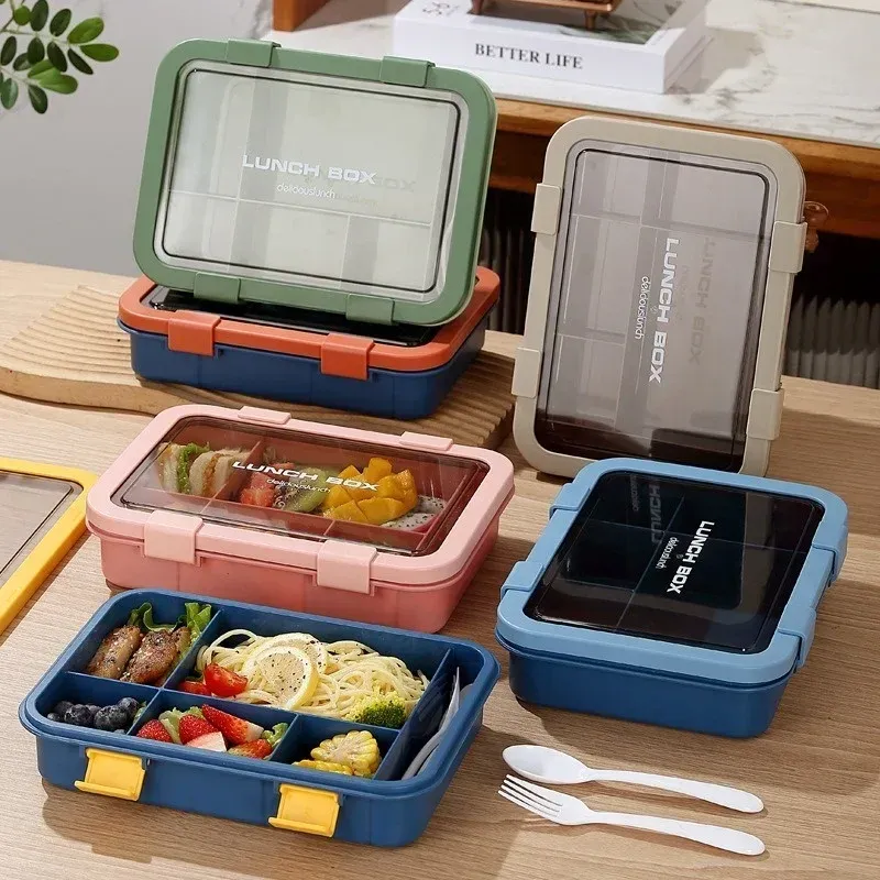 Boîte à lunch portable pour enfants et étudiants, boîte bento avec couverts, récipient alimentaire micro-ondable et étanche, 1500 ml 2