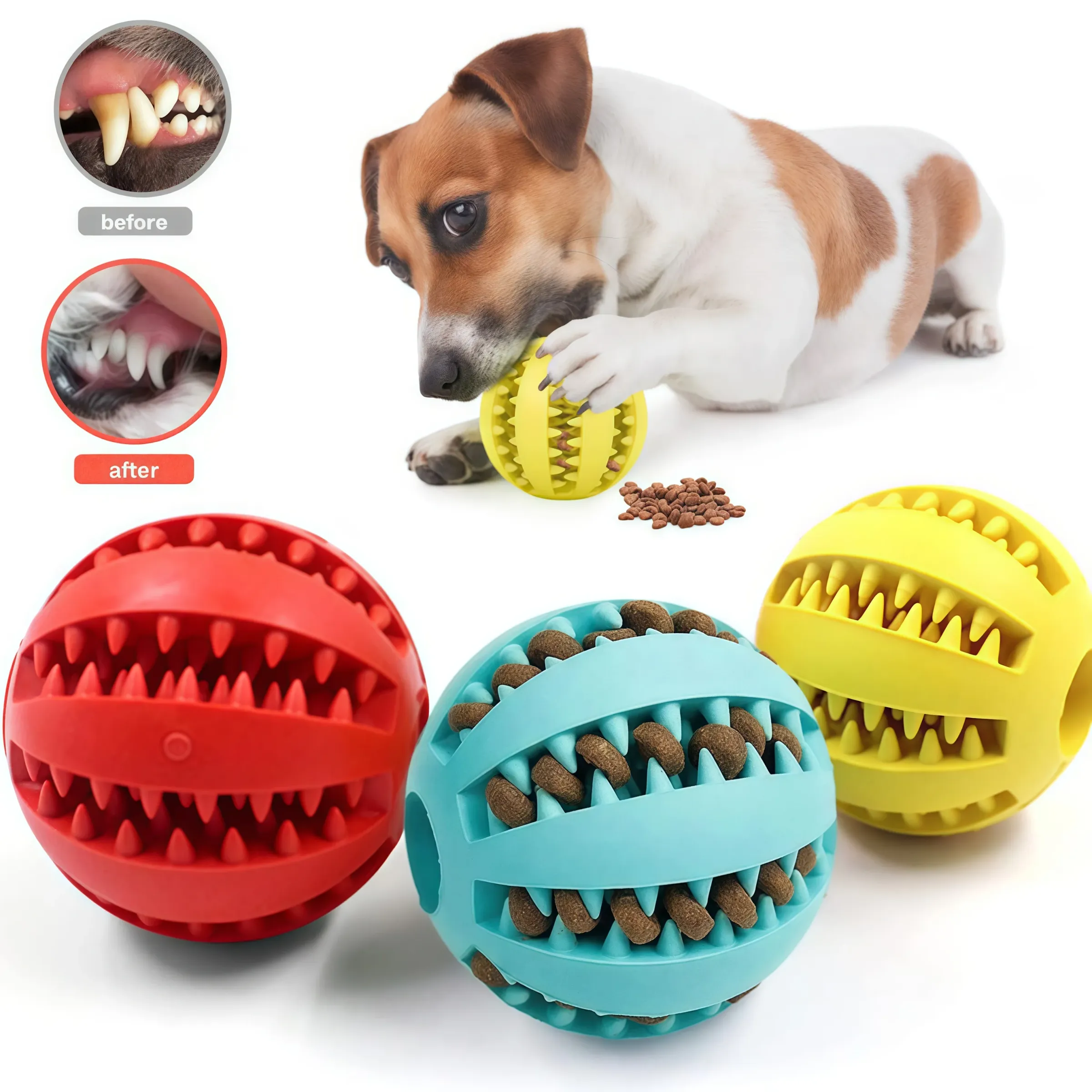 Balle interactive en caoutchouc pour chien, jouet à mâcher et distributeur de friandises