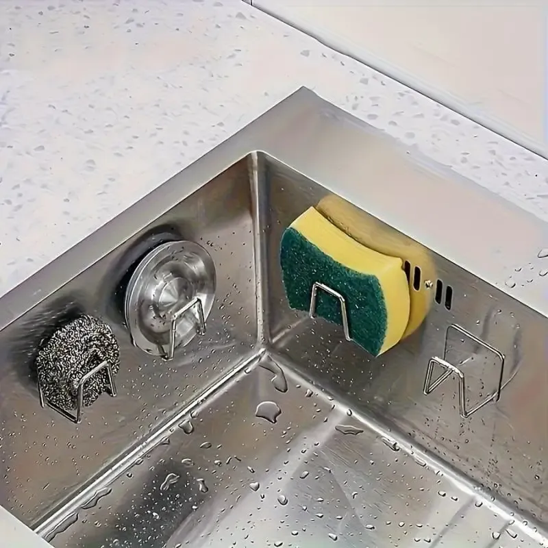 Lot de 3 supports adhésifs pour éponges de lavabo, organisateur de rangement pour plan de travail et salle de bain 2