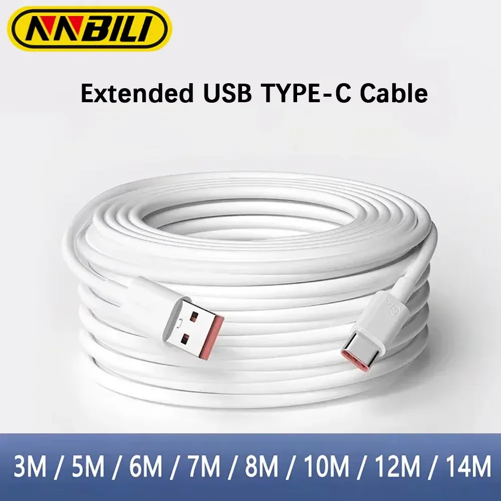 Câble de charge USB-C extra long 3 m / 5 m / 14 m, rallonge de câble chargeur pour téléphones mobiles Samsung, Xiaomi, Huawei, cordon USB Type-C