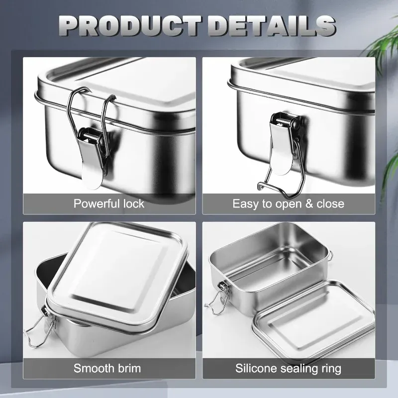 Conteneurs en acier inoxydable avec fermetures à clips, boîte à lunch Bento pour l'école et le travail 3