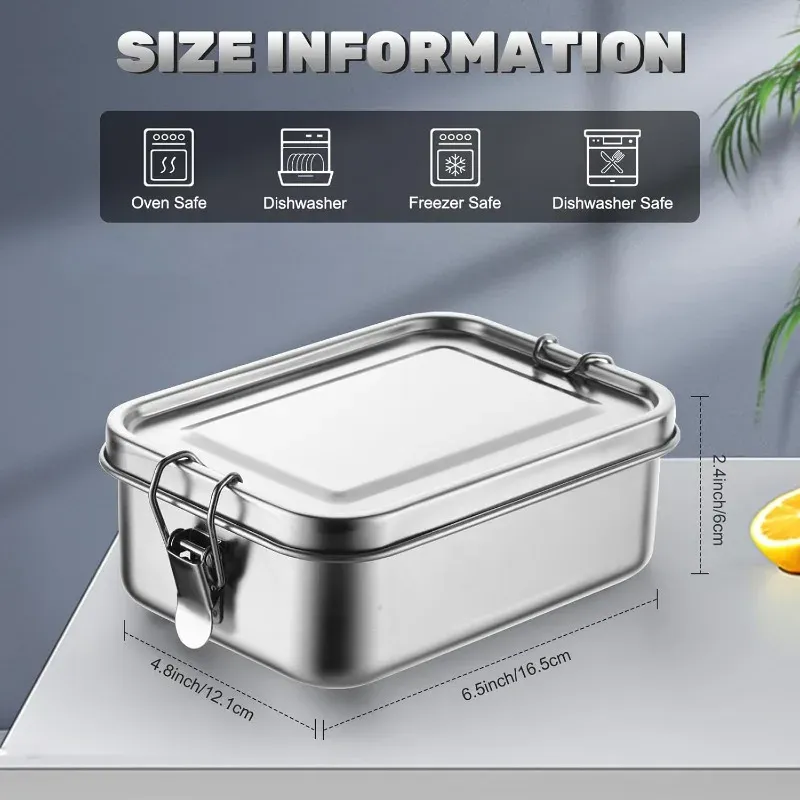Conteneurs en acier inoxydable avec fermetures à clips, boîte à lunch Bento pour l'école et le travail 2