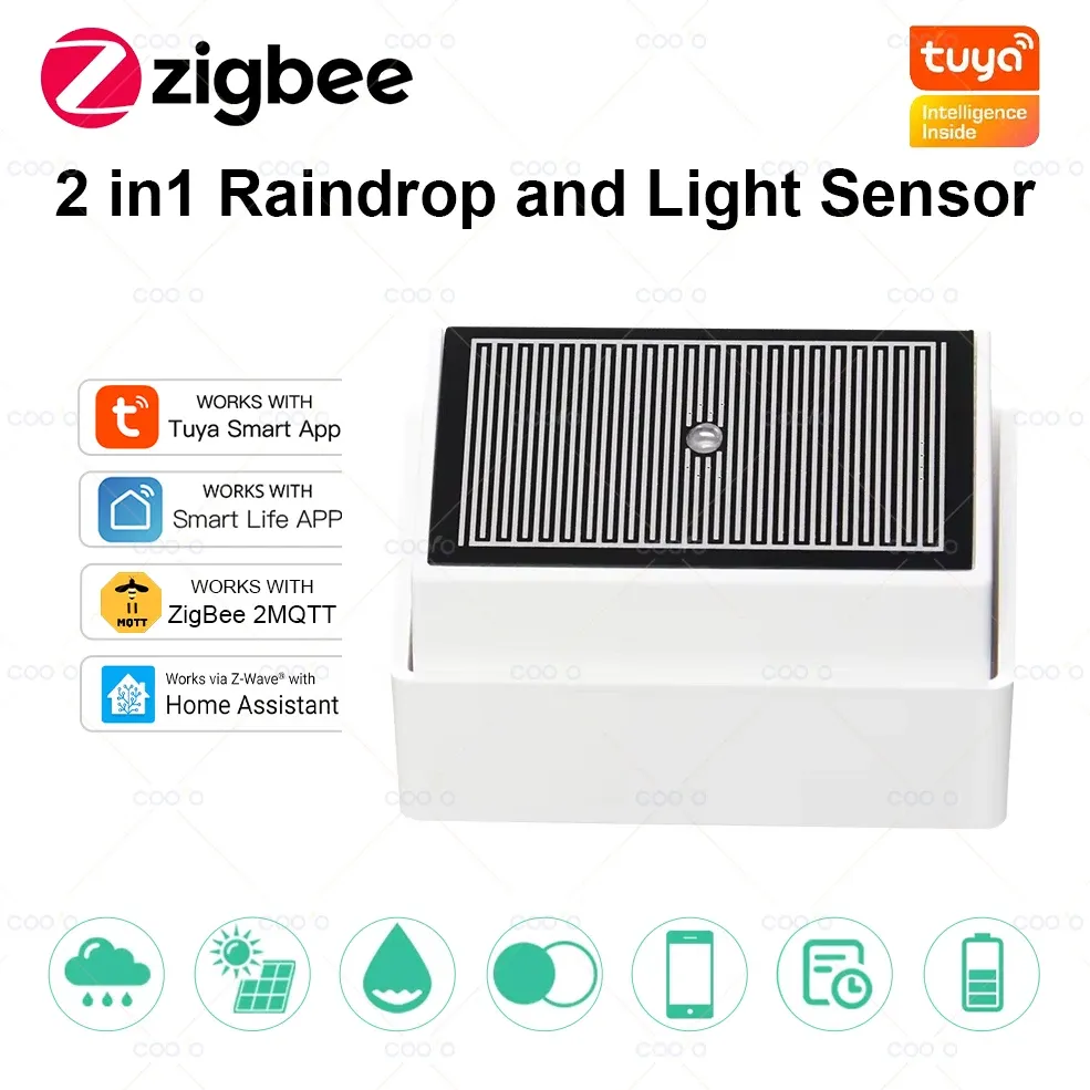 Détecteur de pluie et de luminosité 2 en 1 Tuya Zigbee, étanche IPX4 pour extérieur, compatible Smart Life et Home Assistant - Image 1
