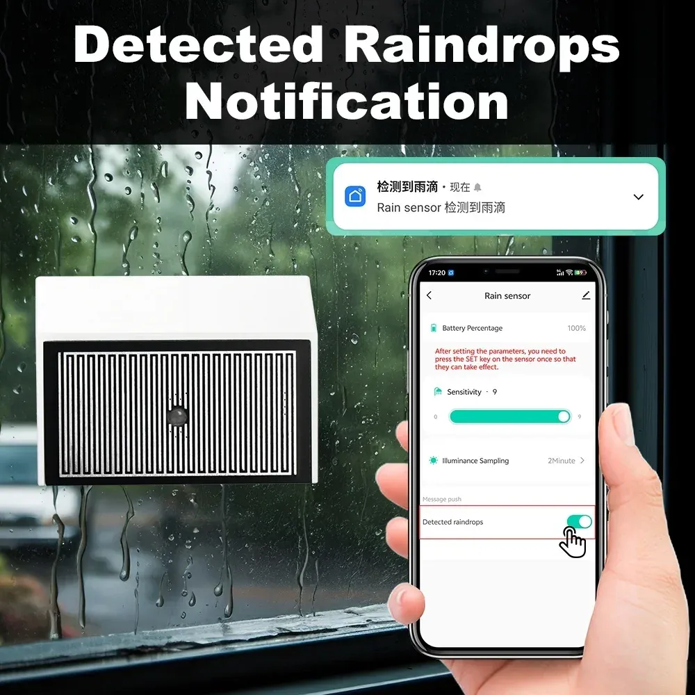 Détecteur de pluie et de luminosité 2 en 1 Tuya Zigbee, étanche IPX4 pour extérieur, compatible Smart Life et Home Assistant 5