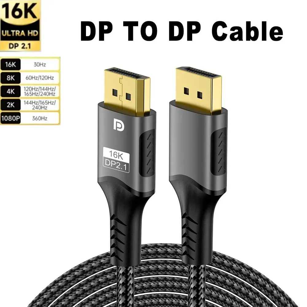 Câble audio vidéo DisplayPort 2.1 HDR 80 Gbps pour ordinateur portable, moniteur de jeu, TV et Xbox