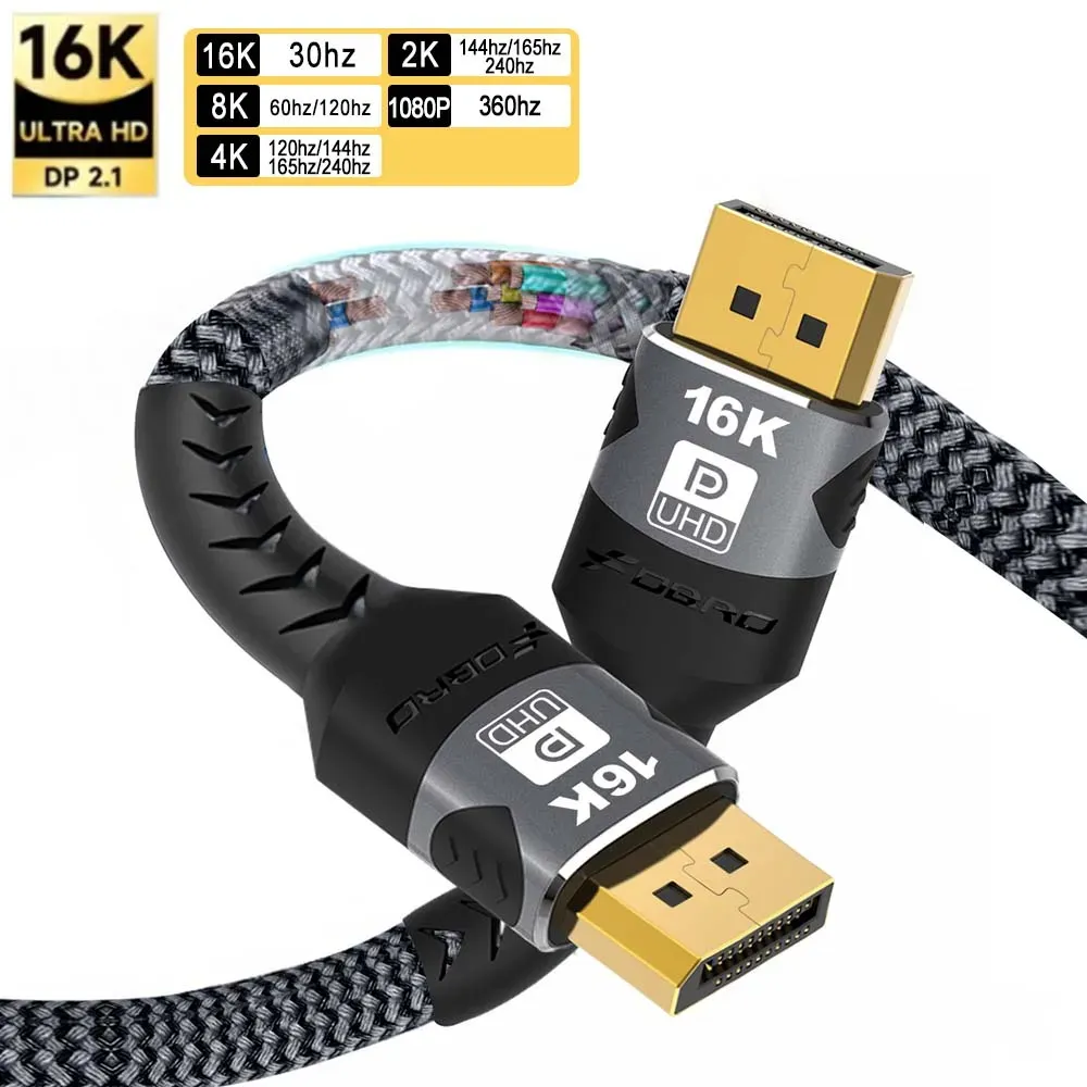 Câble audio vidéo DisplayPort 2.1 HDR 80 Gbps pour ordinateur portable, moniteur de jeu, TV et Xbox 8