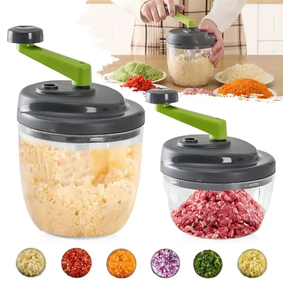Hachoir à viande manuel 520/900 ml, hachoir à ail rotatif, presse-ail, coupe-oignon et légumes, 1 pièce