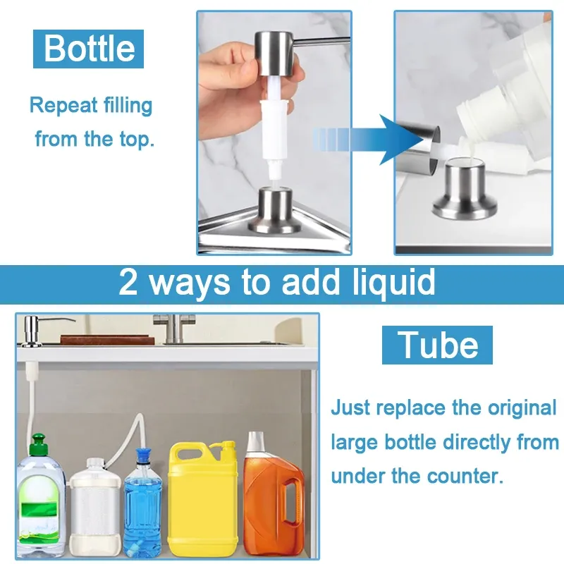 Distributeur de savon pour évier de cuisine avec kit de tube d'extension et pompe sous évier 2
