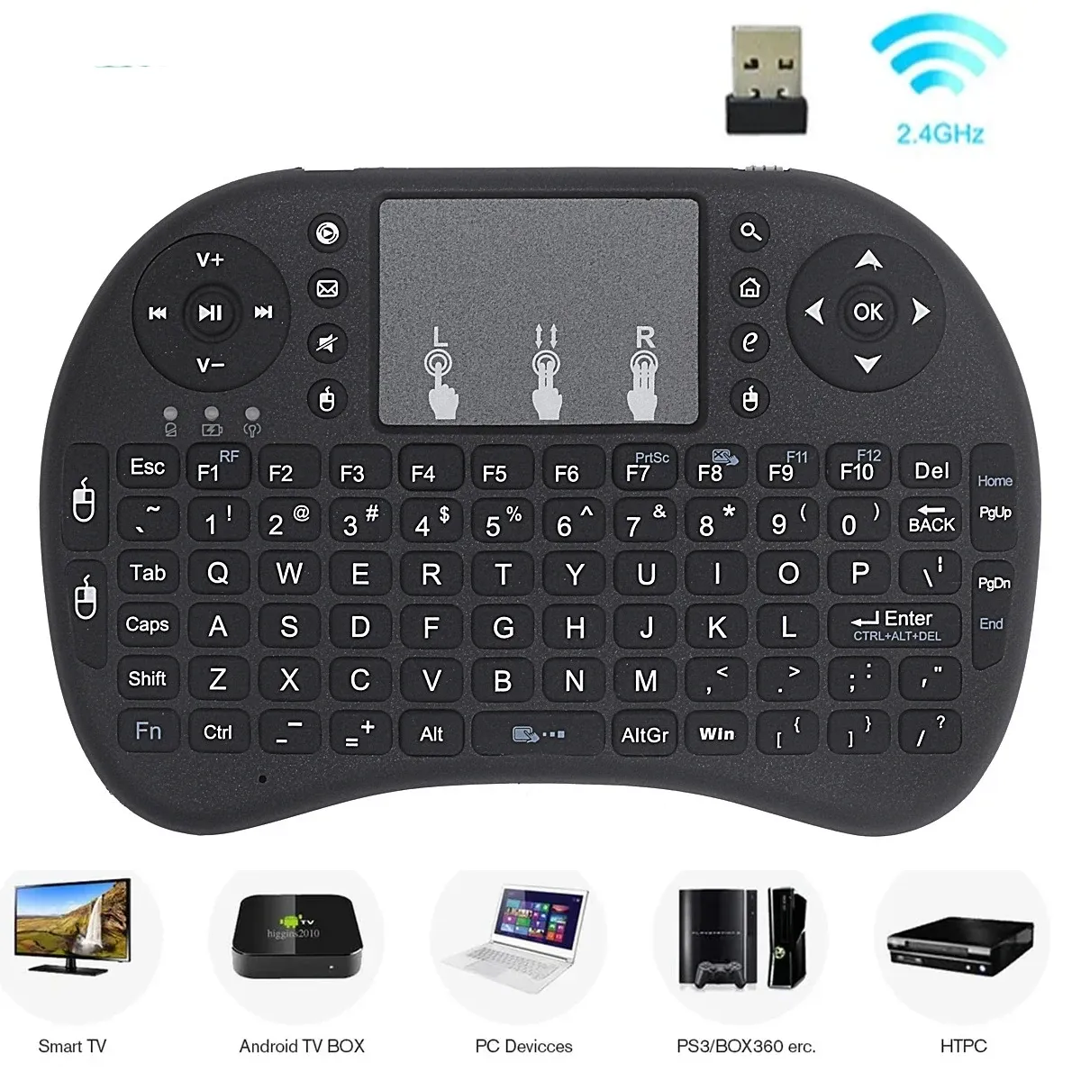 Mini clavier sans fil 2.4 GHz avec souris air et pavé tactile, télécommande pour Android TV Box, PC et Smart TV