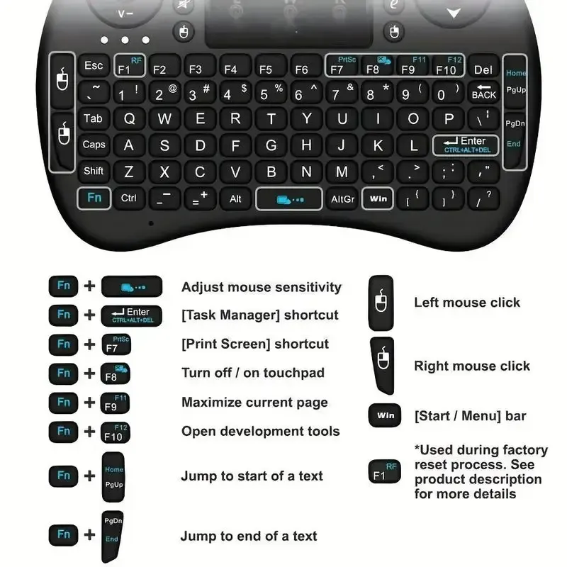 Mini clavier sans fil 2.4 GHz avec souris air et pavé tactile, télécommande pour Android TV Box, PC et Smart TV 4