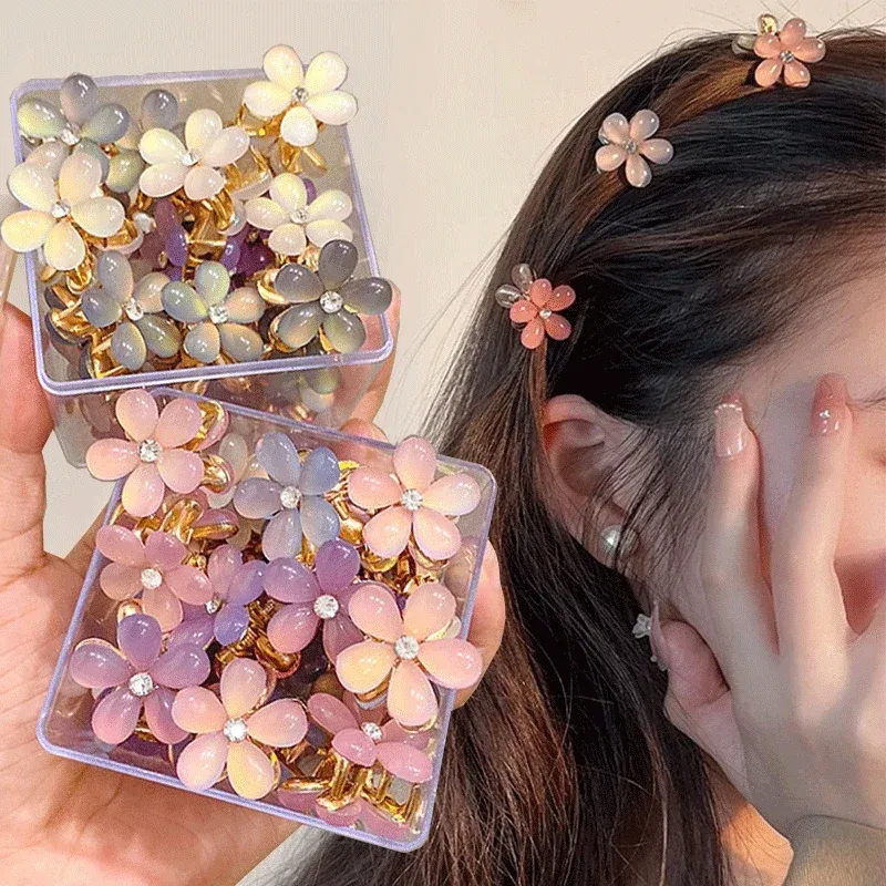 Mini pince à cheveux griffe fleur mignonne, 1/10 pièces, couleurs opale pour femmes et filles, petite barrette douce et colorée