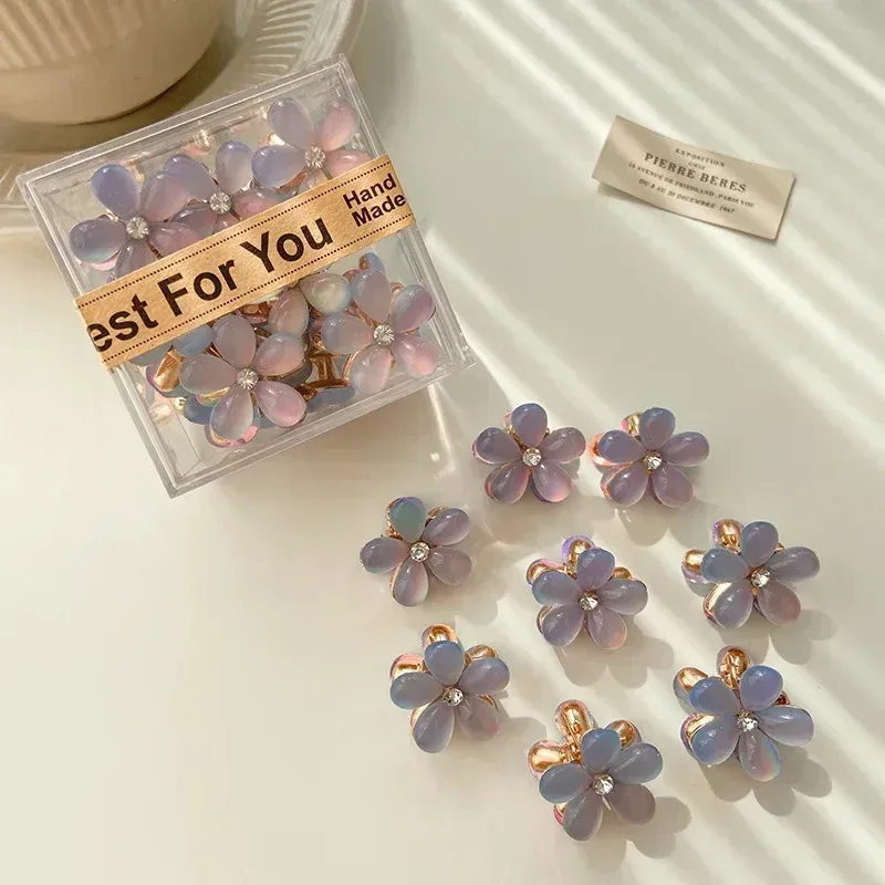 Mini pince à cheveux griffe fleur mignonne, 1/10 pièces, couleurs opale pour femmes et filles, petite barrette douce et colorée 8