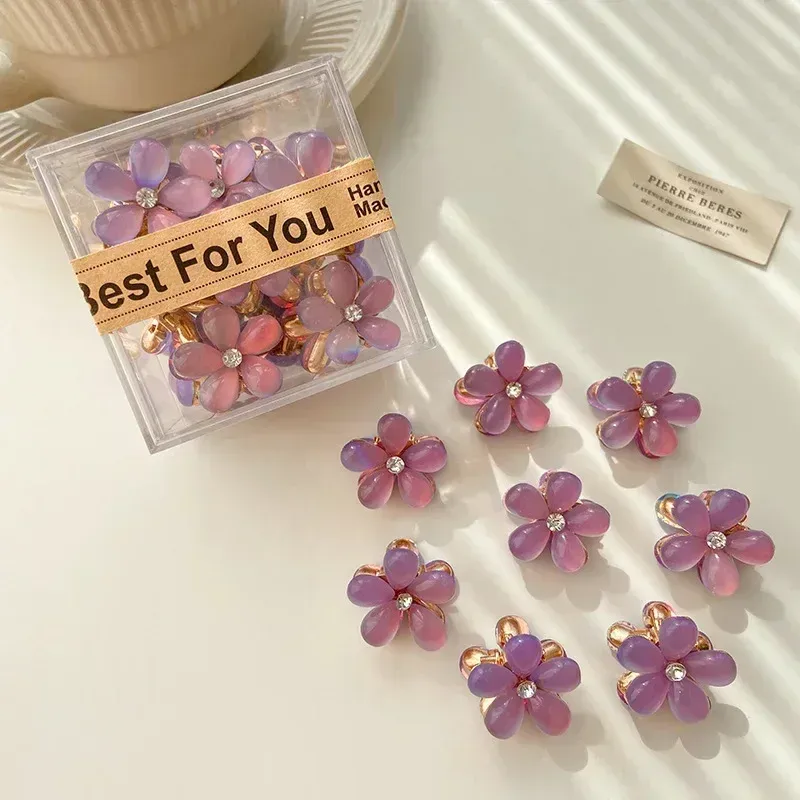 Mini pince à cheveux griffe fleur mignonne, 1/10 pièces, couleurs opale pour femmes et filles, petite barrette douce et colorée 9