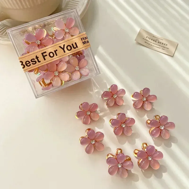Mini pince à cheveux griffe fleur mignonne, 1/10 pièces, couleurs opale pour femmes et filles, petite barrette douce et colorée 12