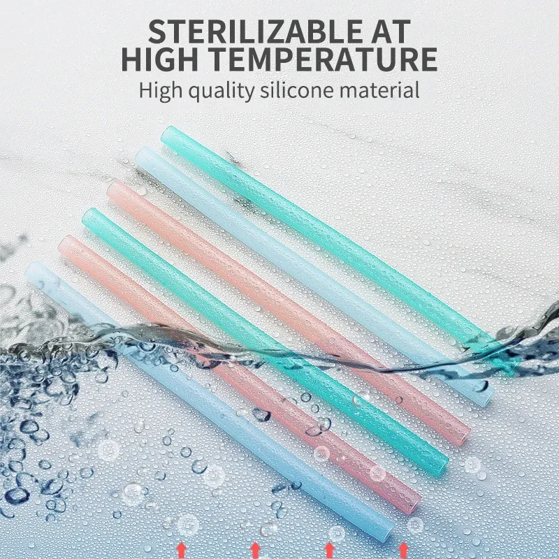Lot de 6 pailles en silicone transparentes, réutilisables et pliables, de qualité alimentaire, avec brosse de nettoyage 2