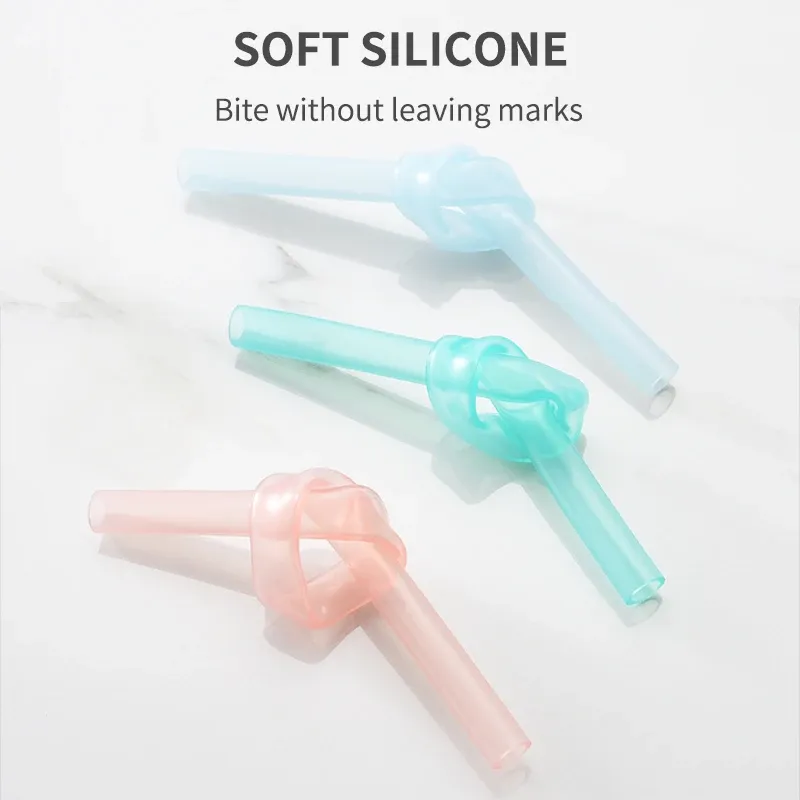 Lot de 6 pailles en silicone transparentes, réutilisables et pliables, de qualité alimentaire, avec brosse de nettoyage 3