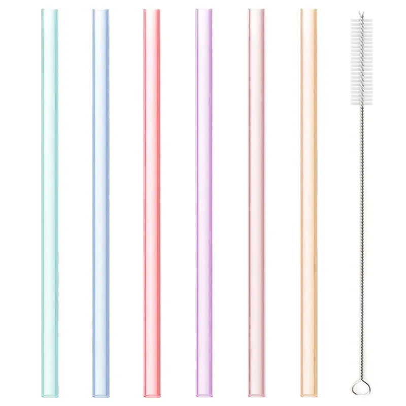Lot de 6 pailles en silicone transparentes, réutilisables et pliables, de qualité alimentaire, avec brosse de nettoyage 8