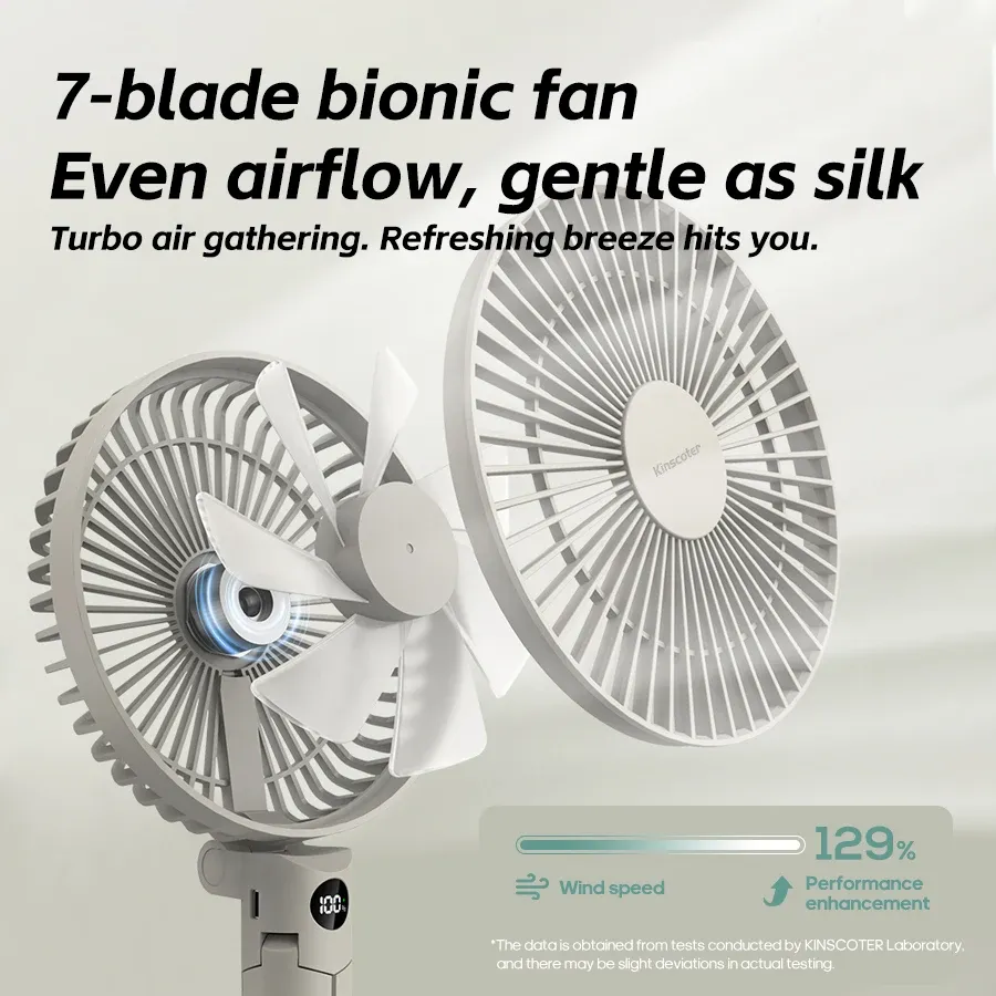 Ventilateur portatif pliable avec trépied, rechargeable 3000 mAh, 4 vitesses et écran LED 2