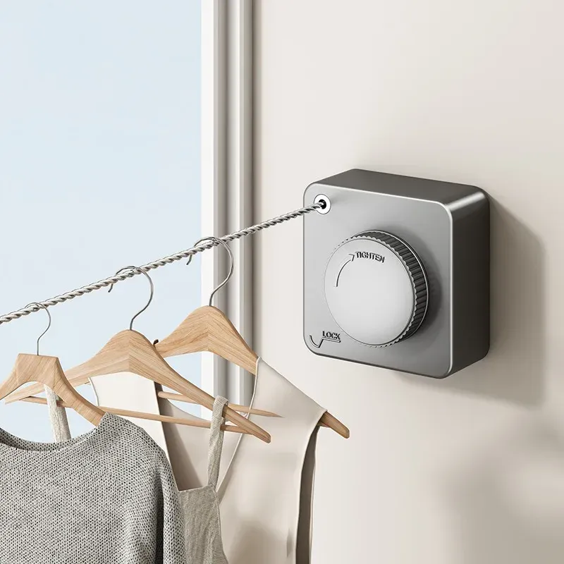 Corde à linge rétractable invisible pour intérieur, ligne de séchage murale anti-affaissement 2
