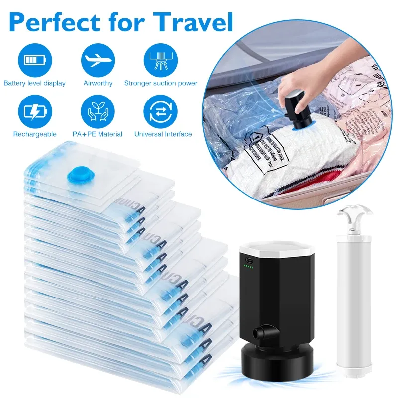 Pompe à air électrique rechargeable sans fil pour sacs de rangement sous vide, idéale pour les voyages - Image 1