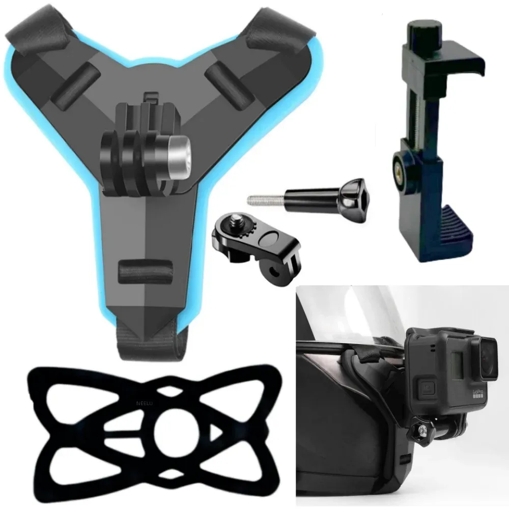 Support de téléphone pour casque de moto, compatible GoPro Hero 12, 10, 9, 8, 7, support pour caméra d'action, accessoires pour caméra de moto - Image 1