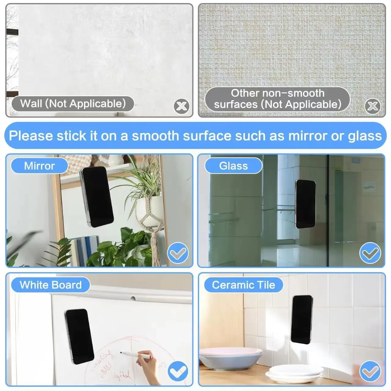 Ventouses en silicone noir appliquées sur un téléphone