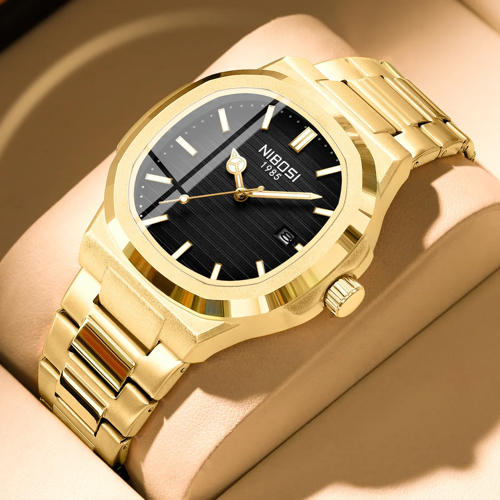 NIBOSI Montre Homme Luxe, Étanche, Lumineuse, Date, Sport, Carrée, Décontractée, Montre-Bracelet à Quartz - Image 1