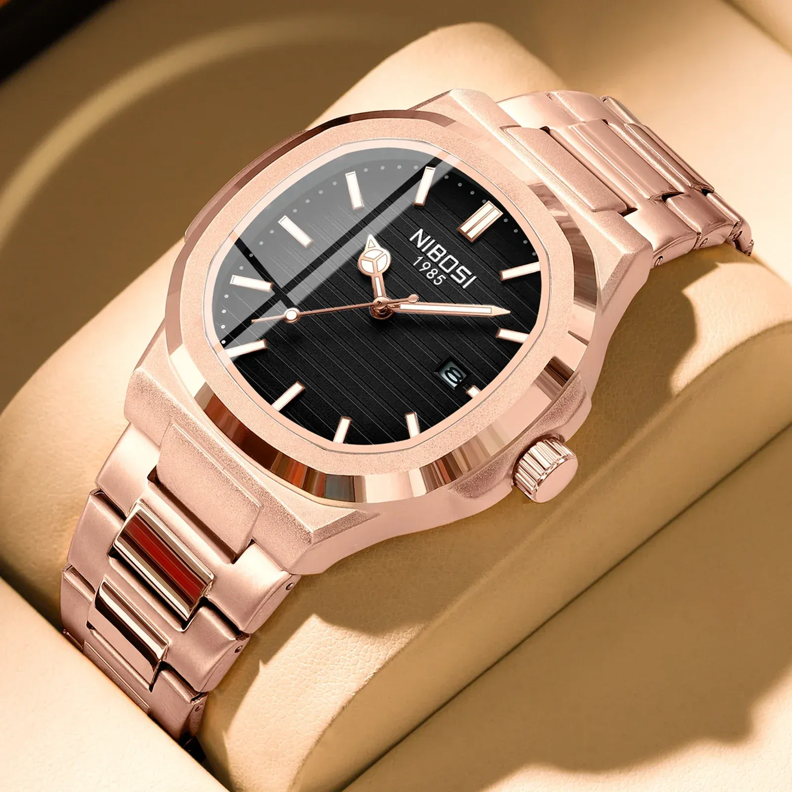 NIBOSI Montre Homme Luxe, Étanche, Lumineuse, Date, Sport, Carrée, Décontractée, Montre-Bracelet à Quartz 3