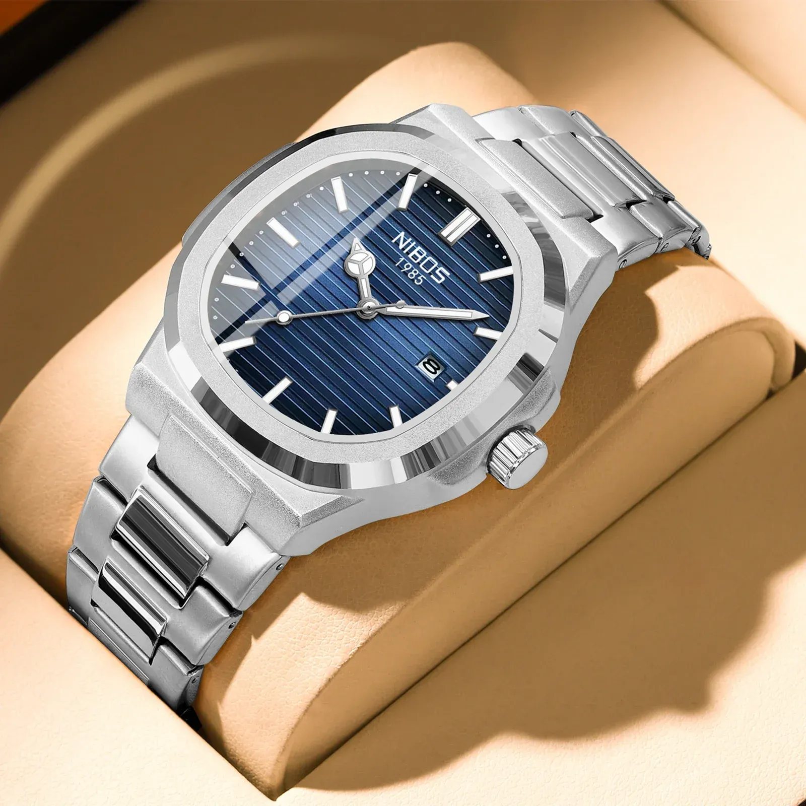 NIBOSI Montre Homme Luxe, Étanche, Lumineuse, Date, Sport, Carrée, Décontractée, Montre-Bracelet à Quartz 2