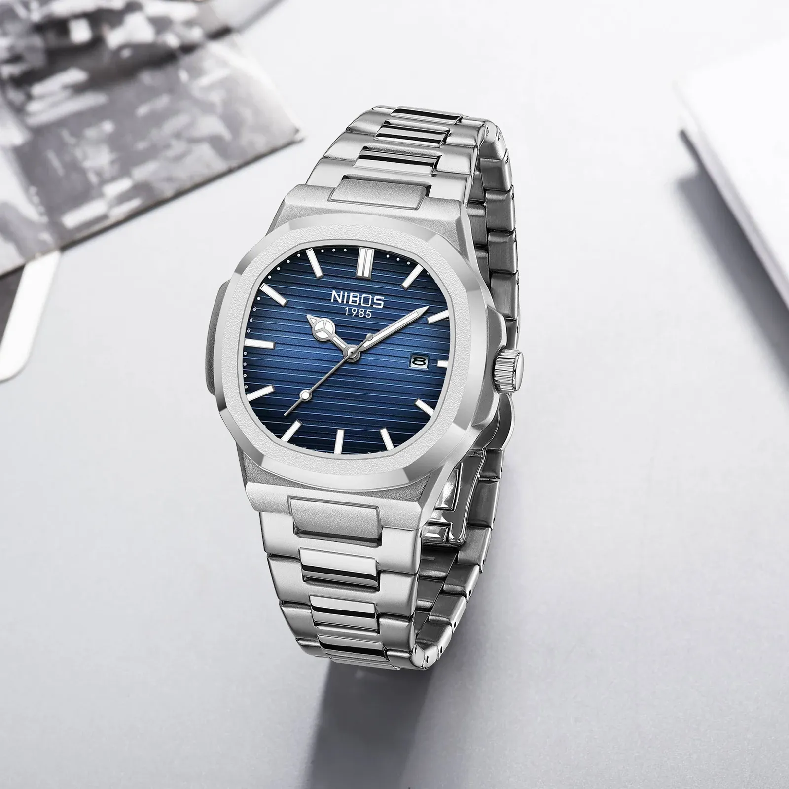 NIBOSI Montre Homme Luxe, Étanche, Lumineuse, Date, Sport, Carrée, Décontractée, Montre-Bracelet à Quartz 4