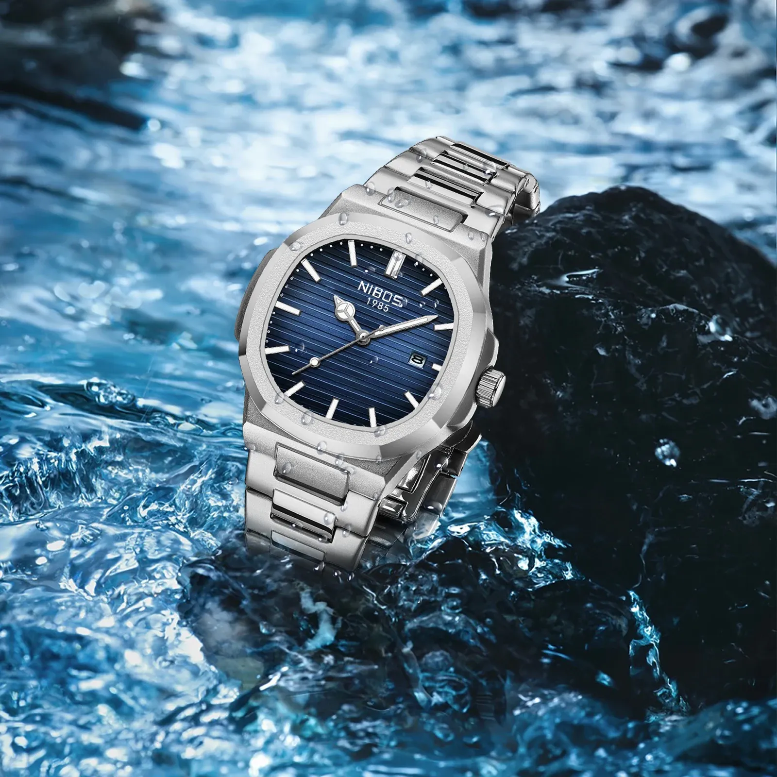NIBOSI Montre Homme Luxe, Étanche, Lumineuse, Date, Sport, Carrée, Décontractée, Montre-Bracelet à Quartz 5