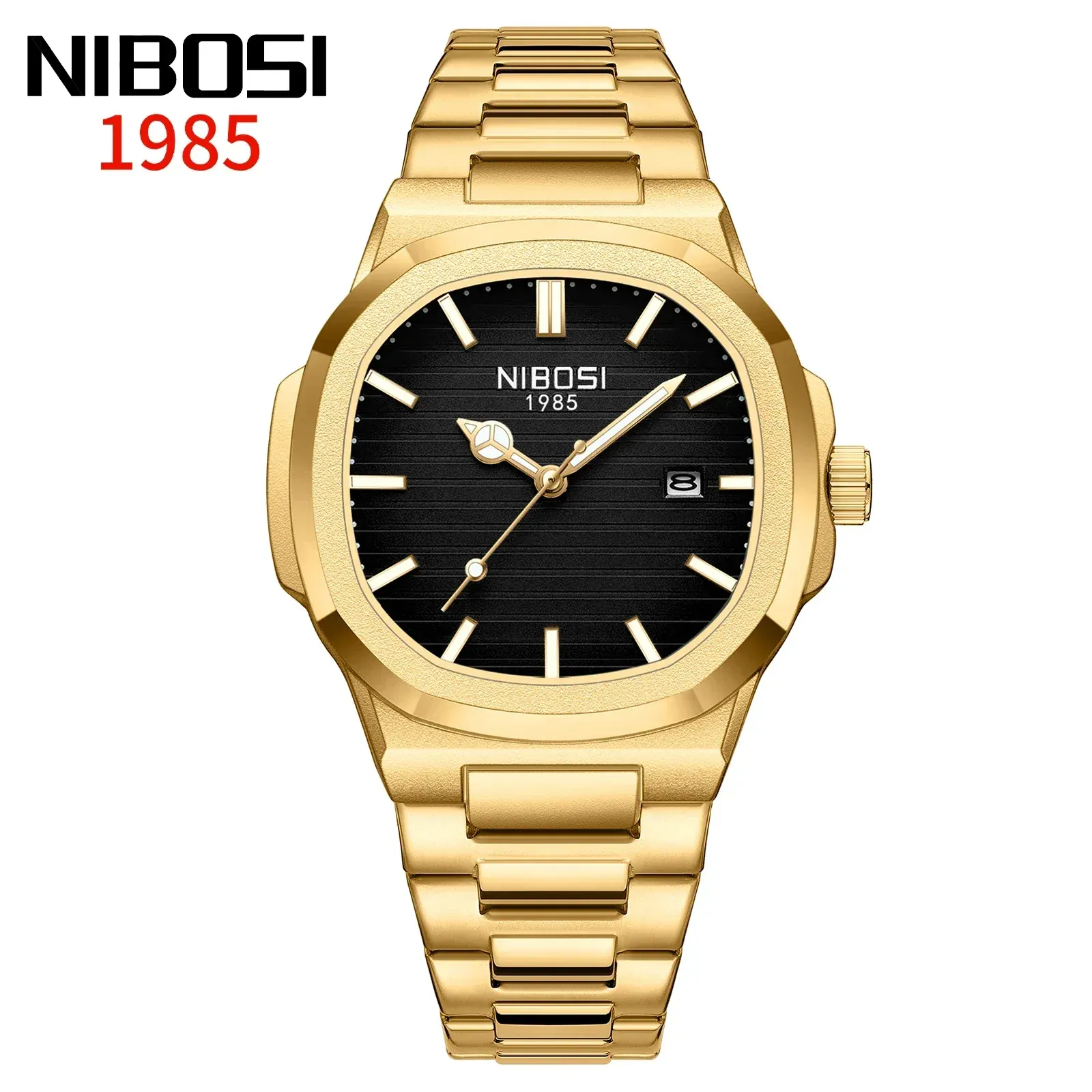 NIBOSI Montre Homme Luxe, Étanche, Lumineuse, Date, Sport, Carrée, Décontractée, Montre-Bracelet à Quartz 12