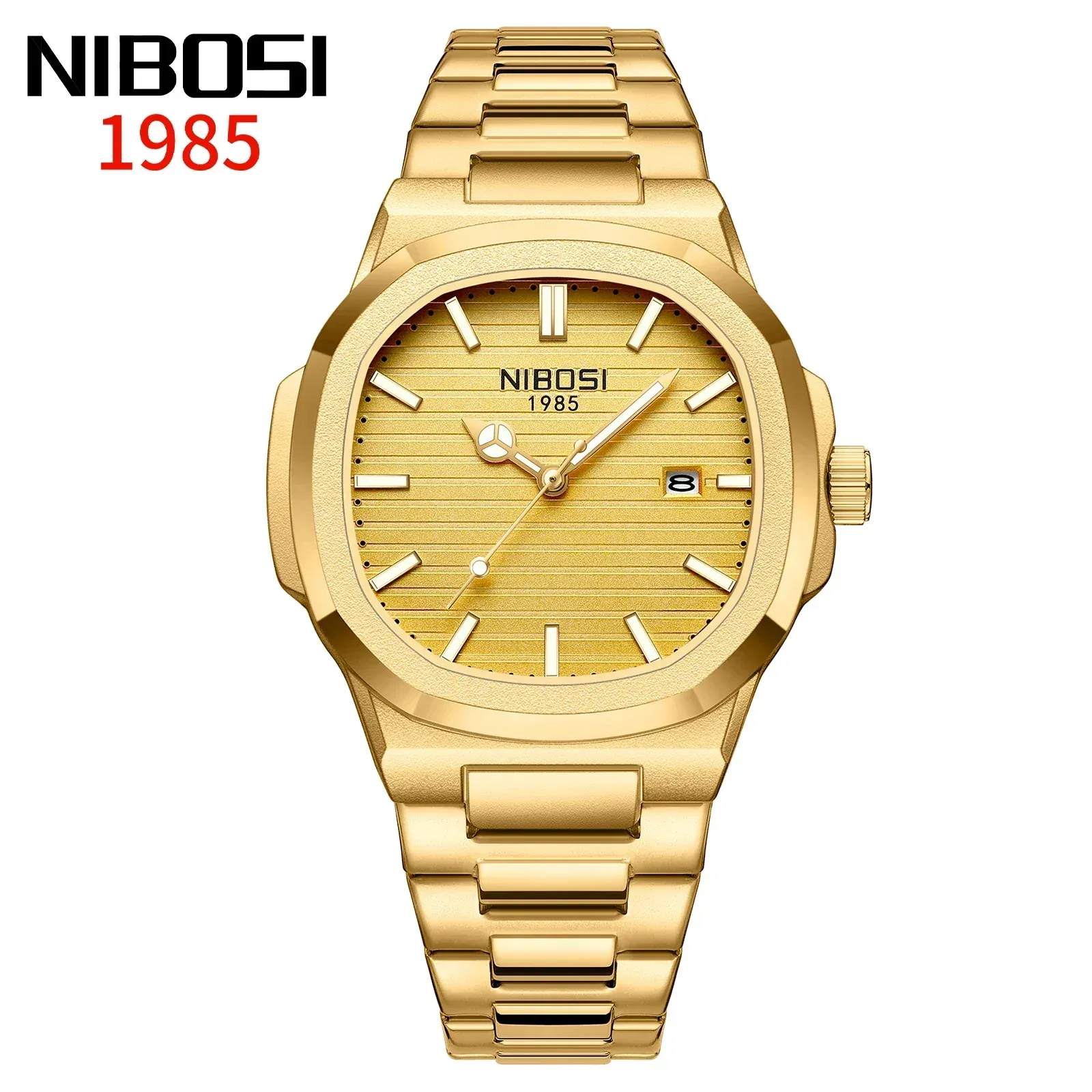 NIBOSI Montre Homme Luxe, Étanche, Lumineuse, Date, Sport, Carrée, Décontractée, Montre-Bracelet à Quartz 11