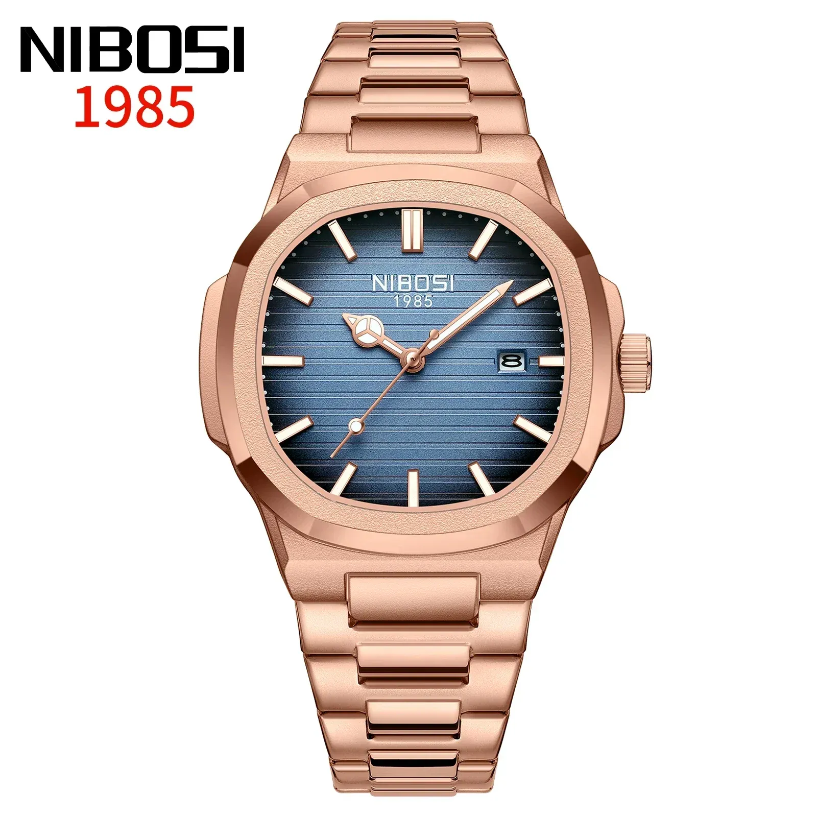 NIBOSI Montre Homme Luxe, Étanche, Lumineuse, Date, Sport, Carrée, Décontractée, Montre-Bracelet à Quartz 14