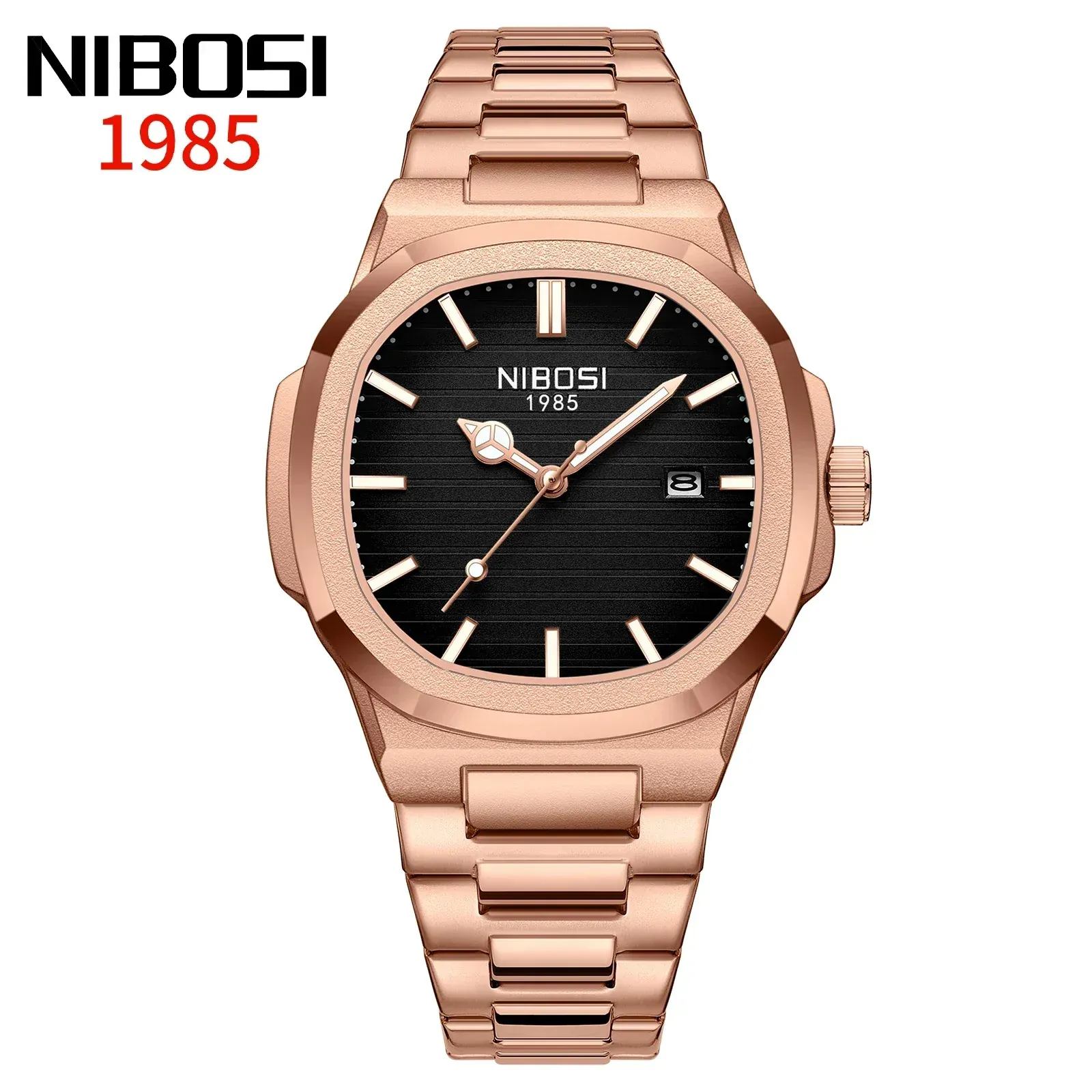 NIBOSI Montre Homme Luxe, Étanche, Lumineuse, Date, Sport, Carrée, Décontractée, Montre-Bracelet à Quartz 8