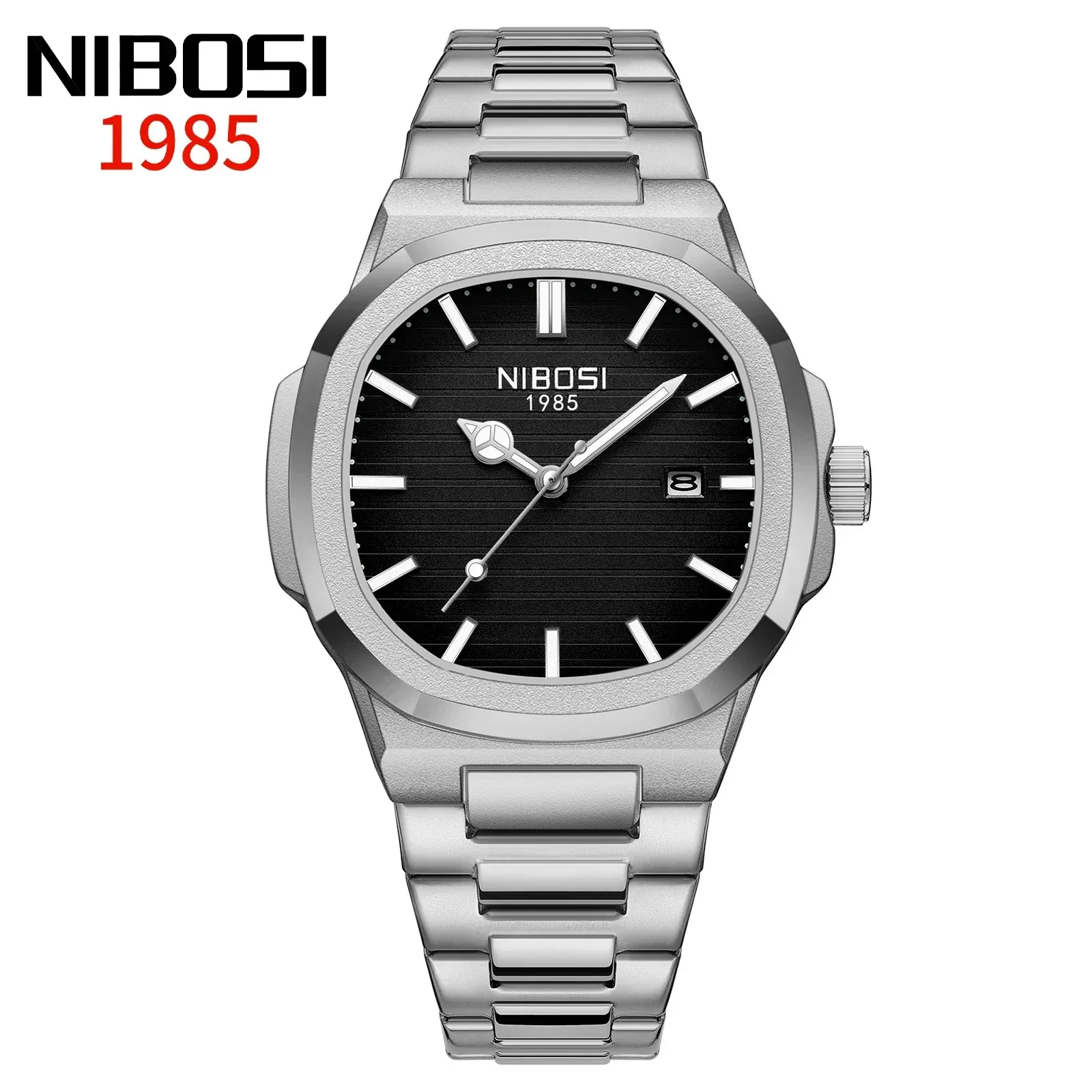 NIBOSI Montre Homme Luxe, Étanche, Lumineuse, Date, Sport, Carrée, Décontractée, Montre-Bracelet à Quartz 7