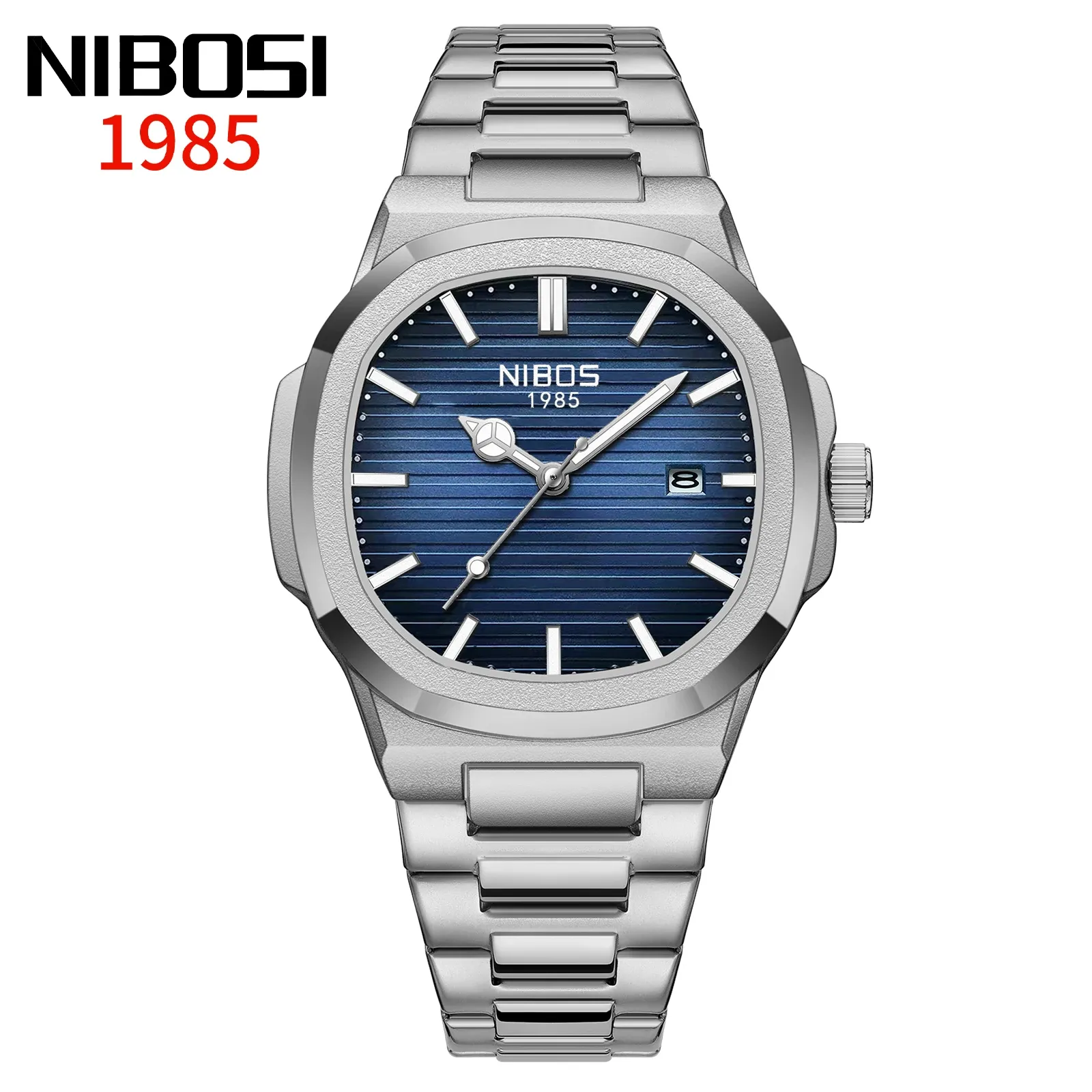 NIBOSI Montre Homme Luxe, Étanche, Lumineuse, Date, Sport, Carrée, Décontractée, Montre-Bracelet à Quartz 10