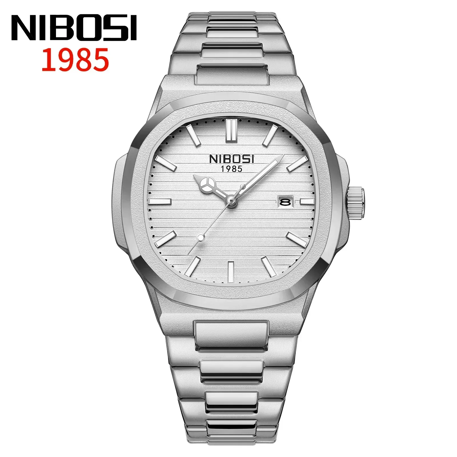 NIBOSI Montre Homme Luxe, Étanche, Lumineuse, Date, Sport, Carrée, Décontractée, Montre-Bracelet à Quartz 9