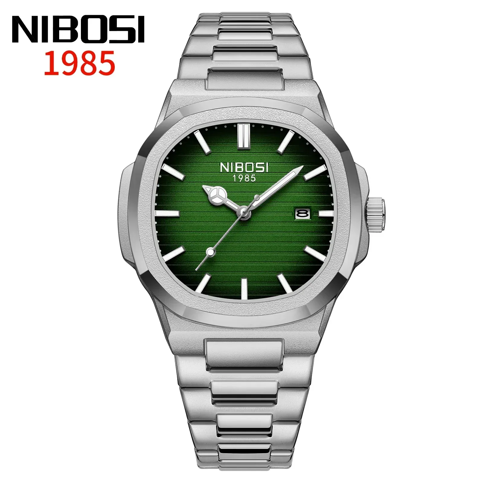 NIBOSI Montre Homme Luxe, Étanche, Lumineuse, Date, Sport, Carrée, Décontractée, Montre-Bracelet à Quartz 16