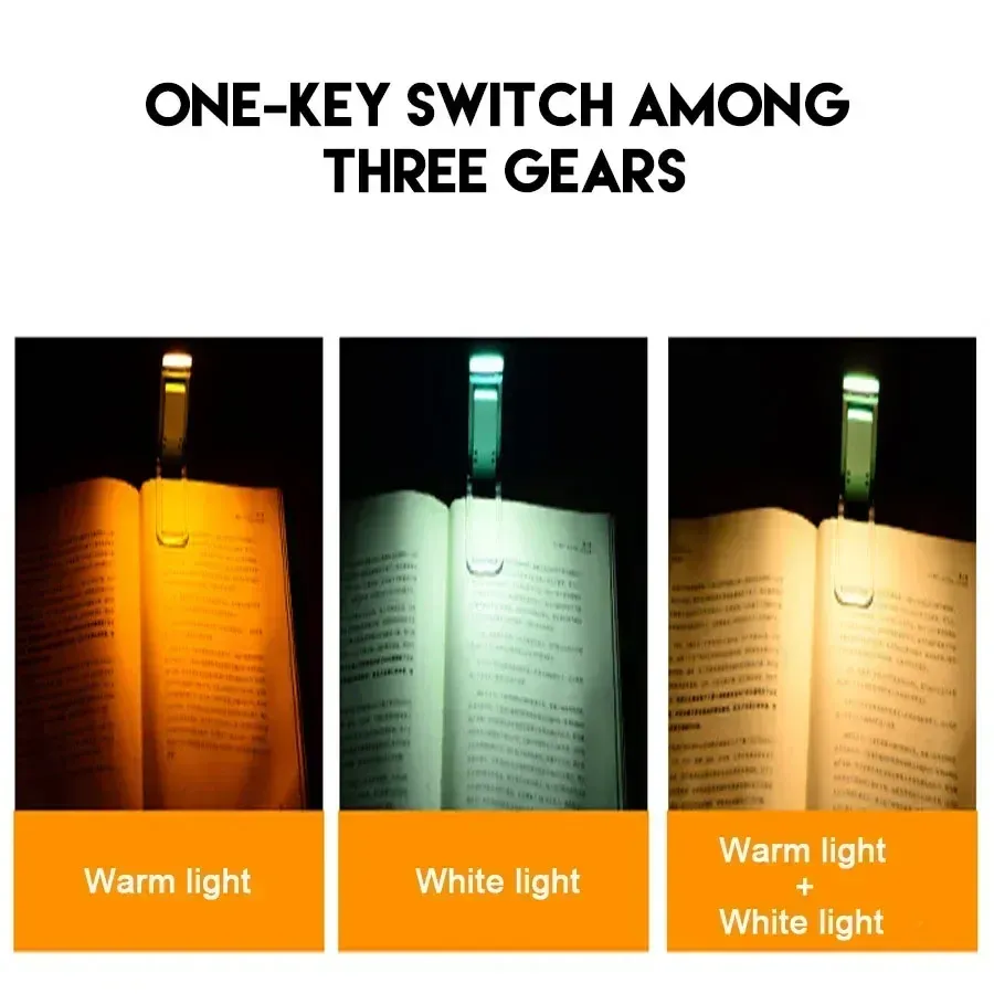 Lampe de lecture LED rechargeable USB à luminosité réglable, protection des yeux, pince portable pour liseuse, utilisable en voiture ou au lit 3