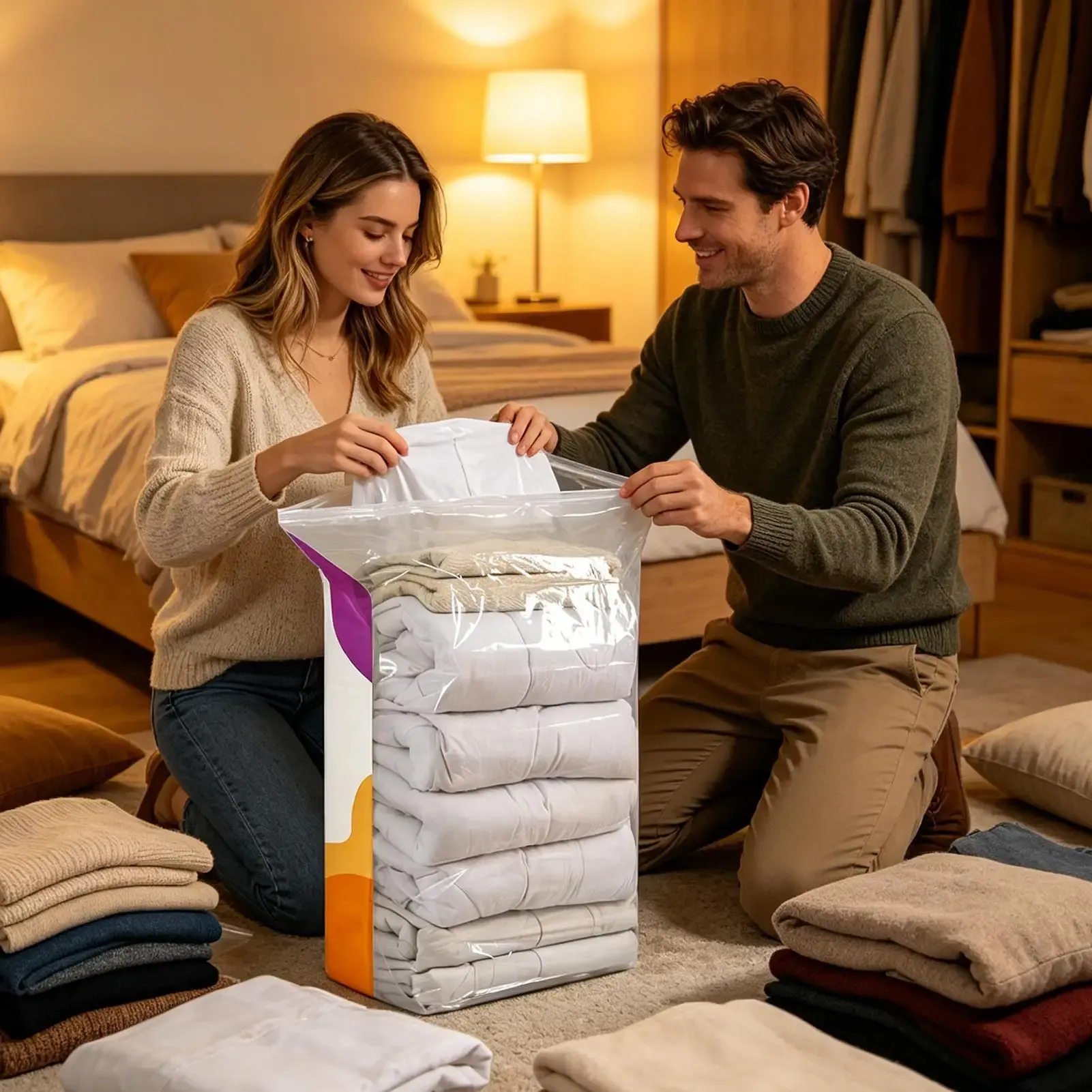 Lot de 3 sacs de compression sous vide sans pompe, résistants à l'humidité et grande capacité, pour vêtements et literie 3