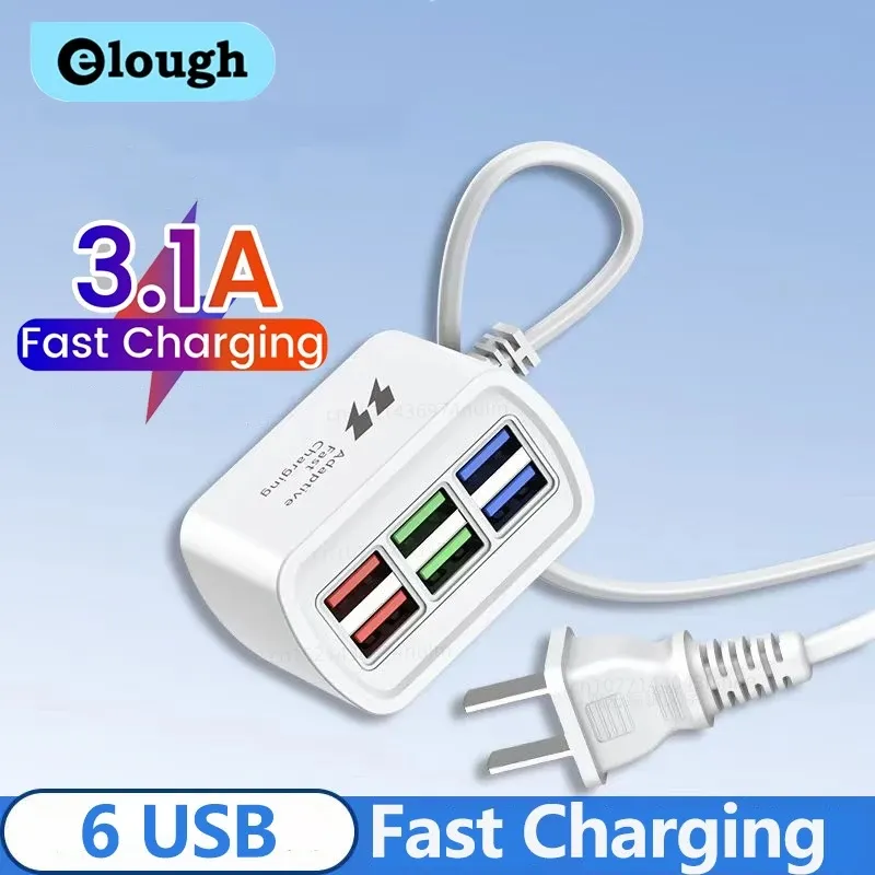 Multiprise 6 ports USB à charge rapide, adaptateur avec prises EU/US et rallonge électrique - Image 1