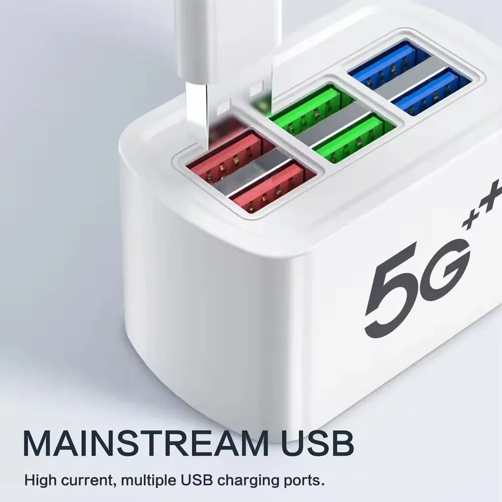 Multiprise 6 ports USB à charge rapide, adaptateur avec prises EU/US et rallonge électrique 3