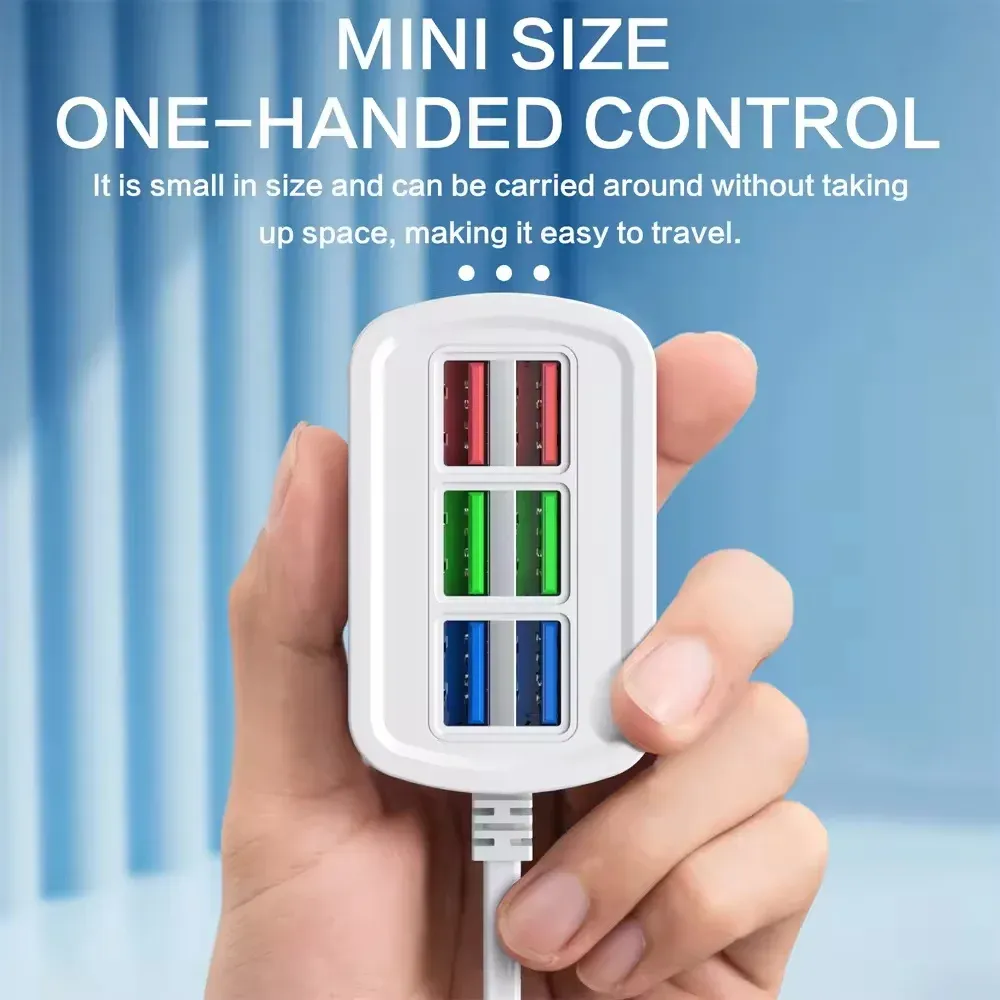 Multiprise 6 ports USB à charge rapide, adaptateur avec prises EU/US et rallonge électrique 4