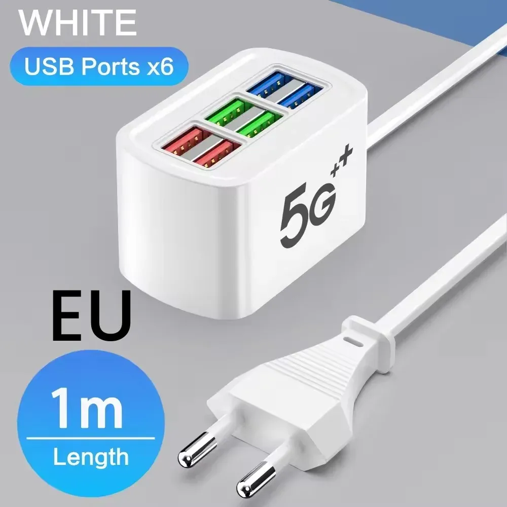 Multiprise 6 ports USB à charge rapide, adaptateur avec prises EU/US et rallonge électrique 9