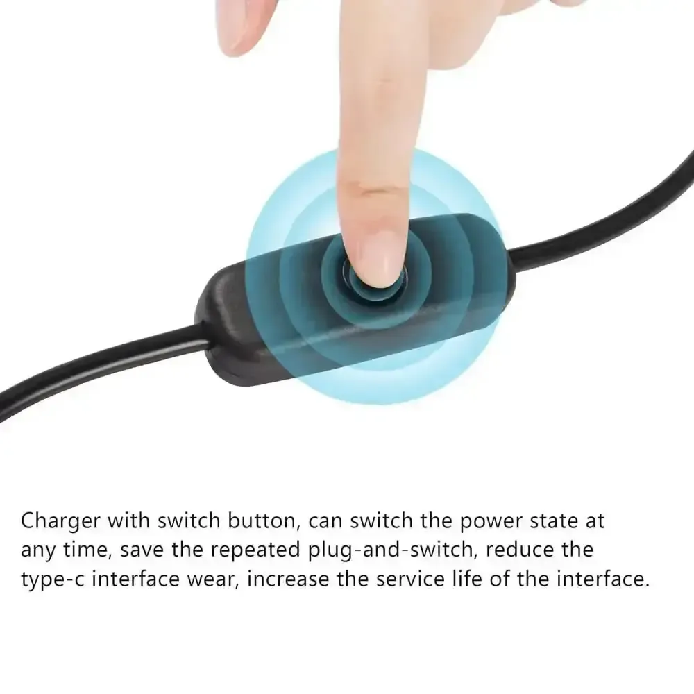 Câble USB-C vers USB-C avec interrupteur marche/arrêt, charge rapide PD 60 W 20 V/3 A et transfert de données 3