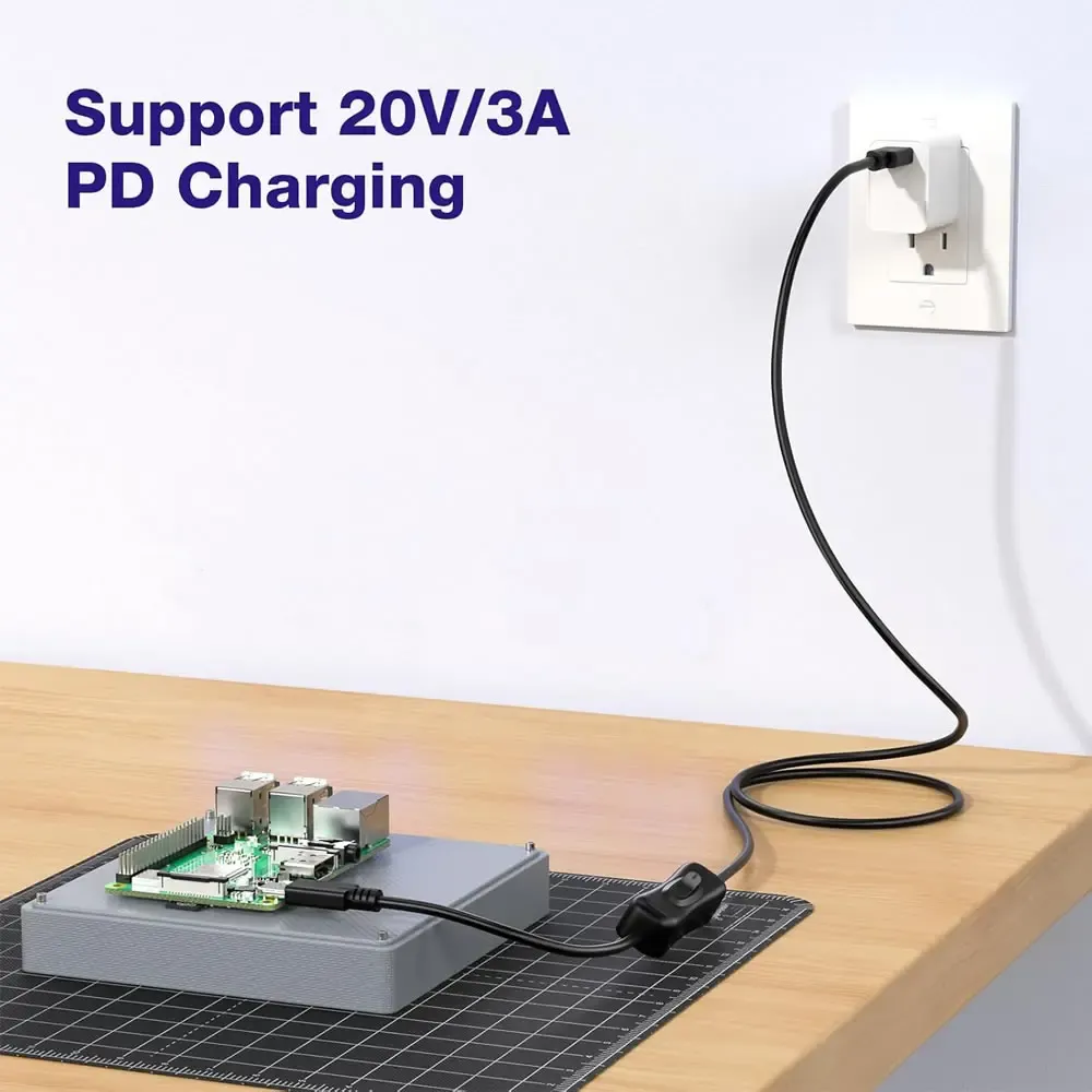 Câble USB-C vers USB-C avec interrupteur marche/arrêt, charge rapide PD 60 W 20 V/3 A et transfert de données 4
