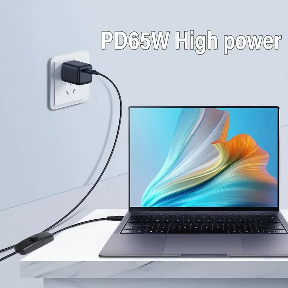 Câble USB-C vers USB-C avec interrupteur marche/arrêt, charge rapide PD 60 W 20 V/3 A et transfert de données 5