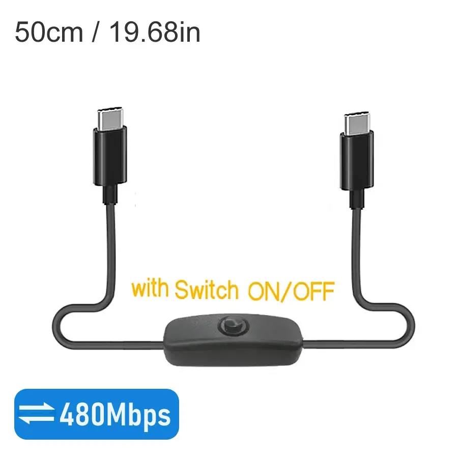 Câble USB-C vers USB-C avec interrupteur marche/arrêt, charge rapide PD 60 W 20 V/3 A et transfert de données 9